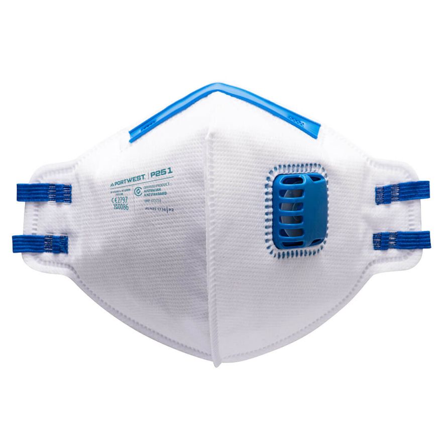 FFP2 Valved Fold Flat Respirator (Pk20), , R, White