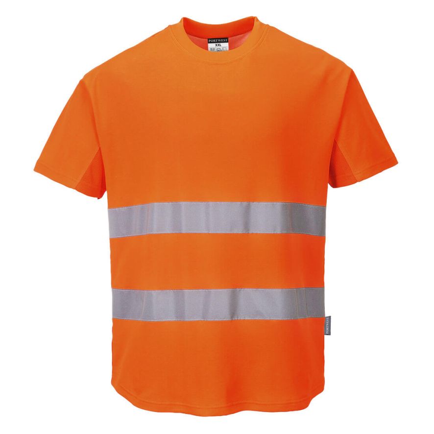 Hi-Vis Cotton Comfort Mesh Insert T-Shirt S/S , L, R, Orange