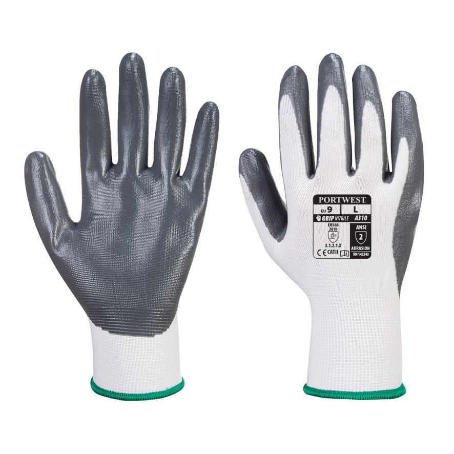 Flexo Grip Nitrile Glove (Vending), M, R, White/Grey