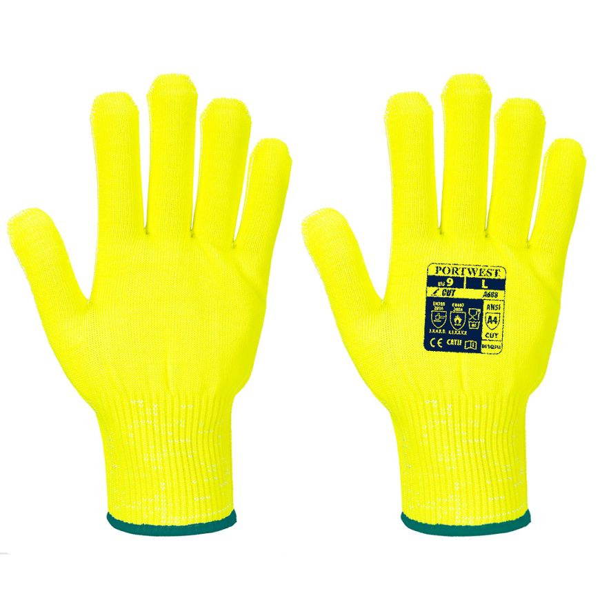 Pro Cut Liner Glove, L, R, Yellow