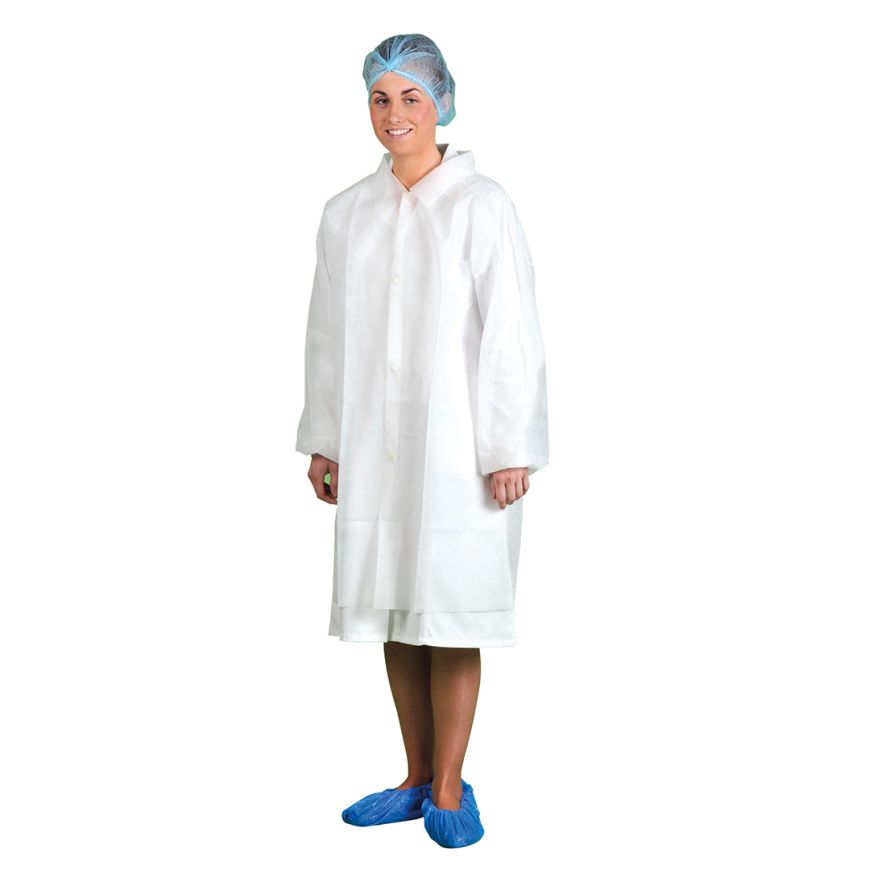 Disposable Visitors Coat PP (PK200), L, R, White
