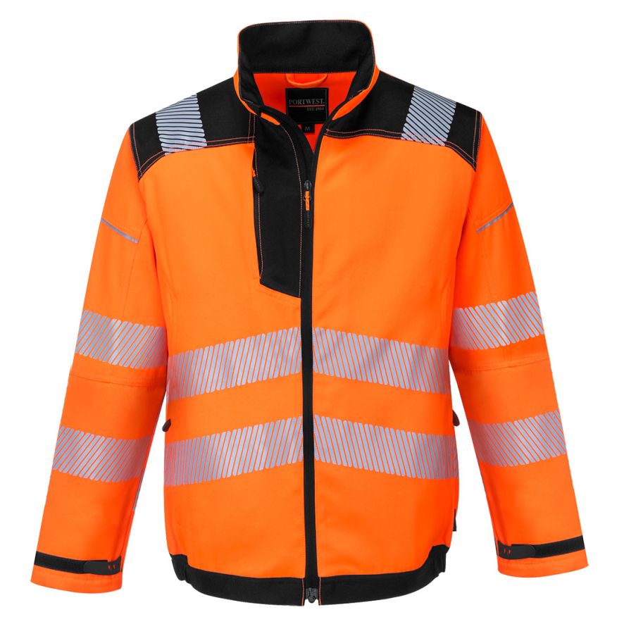 PW3 Hi-Vis Work Jacket, L, R, Orange/Black