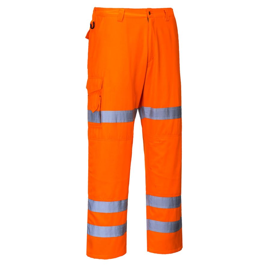 Hi-Vis Three Band Work Trousers, L, R, Orange
