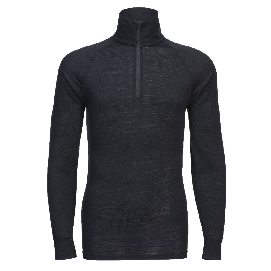 Merino Wool 1/4 Zip Baselayer Top, L, R, Black