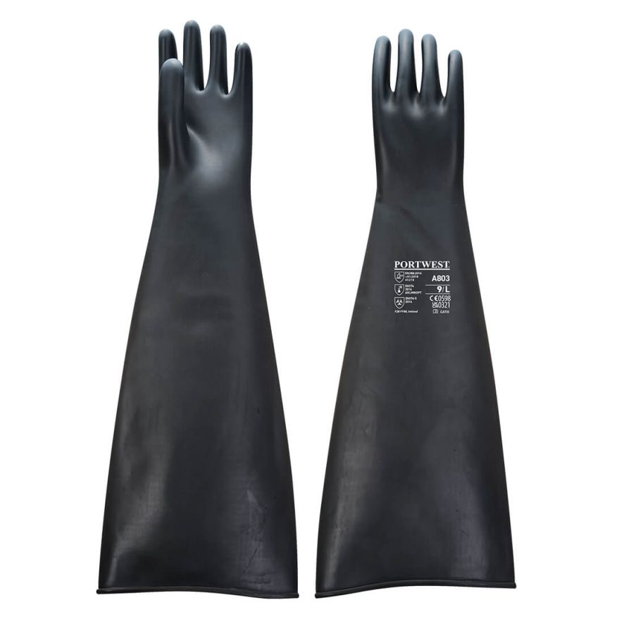 Heavyweight Latex Rubber Gauntlet 600mm, L, R, Black