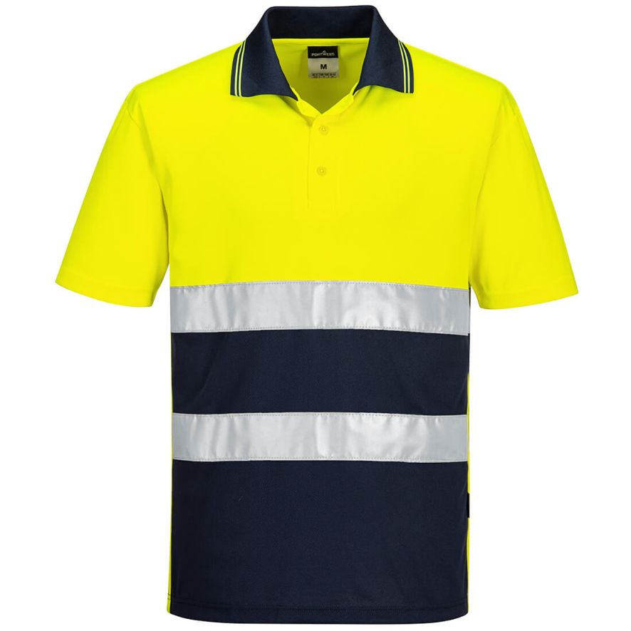 Hi-Vis Lightweight Contrast Polo Shirt S/S , 4XL, R, Yellow/Navy