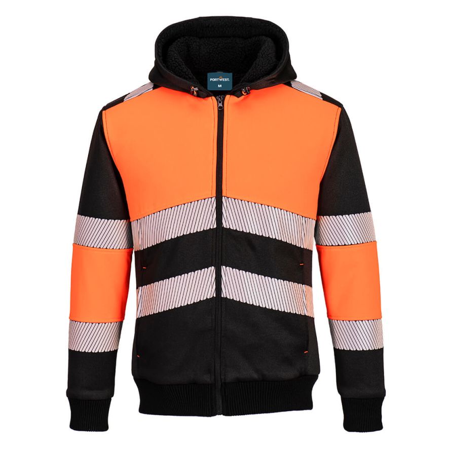 PW3 Zipped Class 1 Winter Hoodie, 4XL, R, Orange/Black