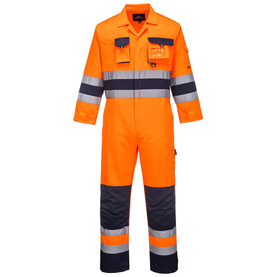 Nantes Hi-Vis Contrast Work Coverall, L, R, Orange/Navy