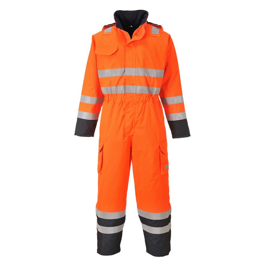 Bizflame Rain Hi-Vis Multi Coverall, L, R, Orange/Navy