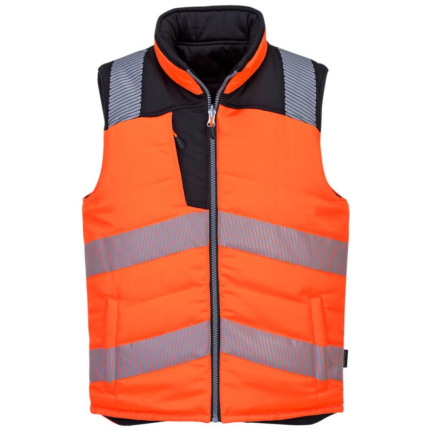 PW3 Hi-Vis Reversible Bodywarmer, L, R, Orange/Black