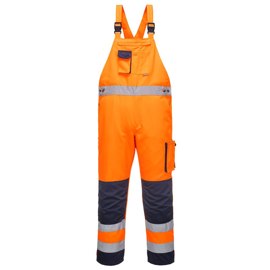 Dijon Hi-Vis Contrast Work Bib and Brace, L, R, Orange/Navy