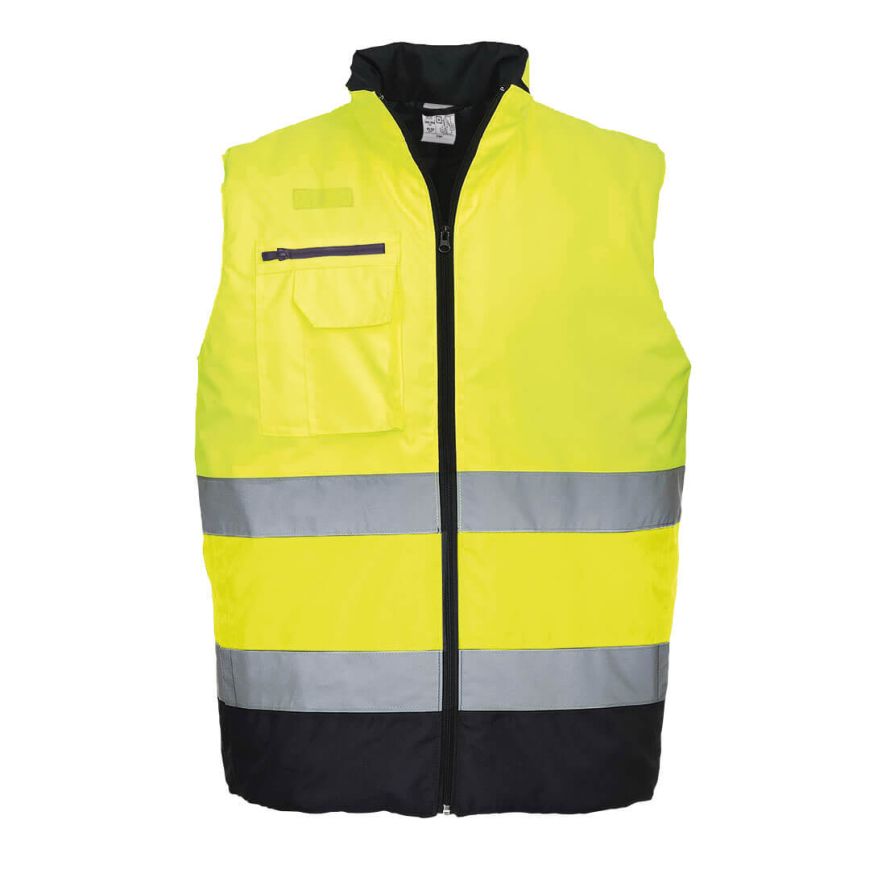 Hi-Vis Contrast Bodywarmer, L, R, Yellow/Navy