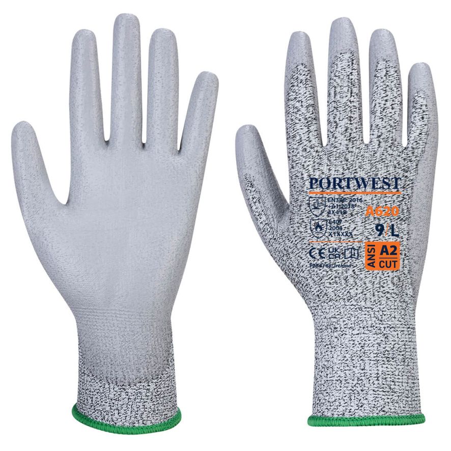 LR Cut PU Palm Glove, L, R, Grey