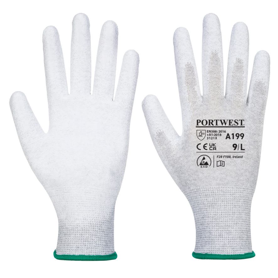 Antistatic PU Palm Glove, L, R, Grey