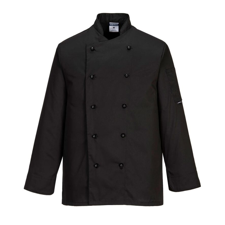 Somerset Chefs Jacket L/S, L, R, Black