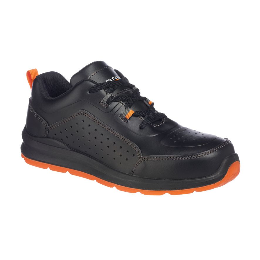 Portwest Compositelite Perforated Safety Trainer S1P, 36, O, Black/Orange