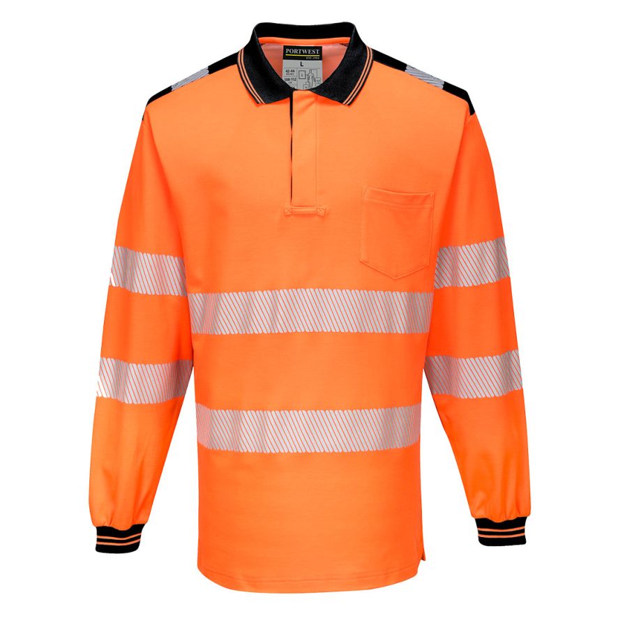 PW3 Hi-Vis Cotton Comfort Polo Shirt L/S , 4XL, R, Orange/Black