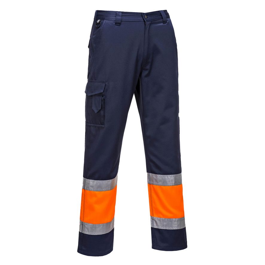 Hi-Vis Contrast Class 1 Service Trousers, L, R, Orange/Navy