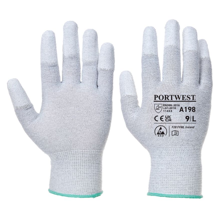 Antistatic PU Fingertip Glove, L, R, Grey