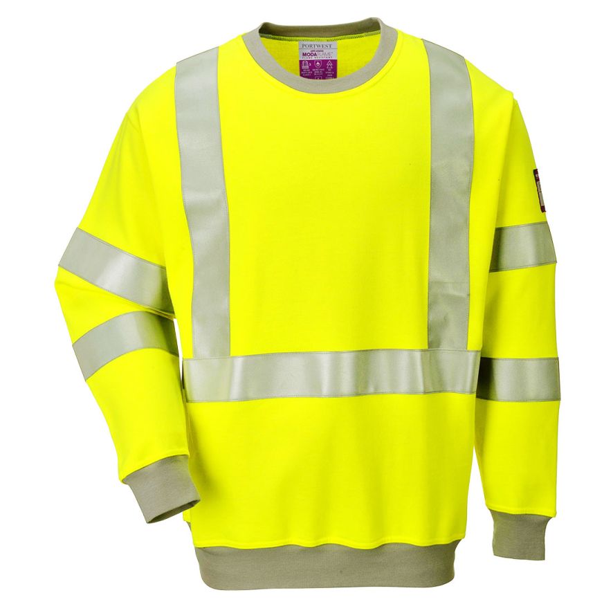 Flame Resistant Anti-Static Hi-Vis Sweatshirt, L, R, Yellow