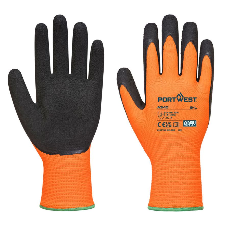 Hi-Vis Grip Glove - Latex, L, B, Orange/Black