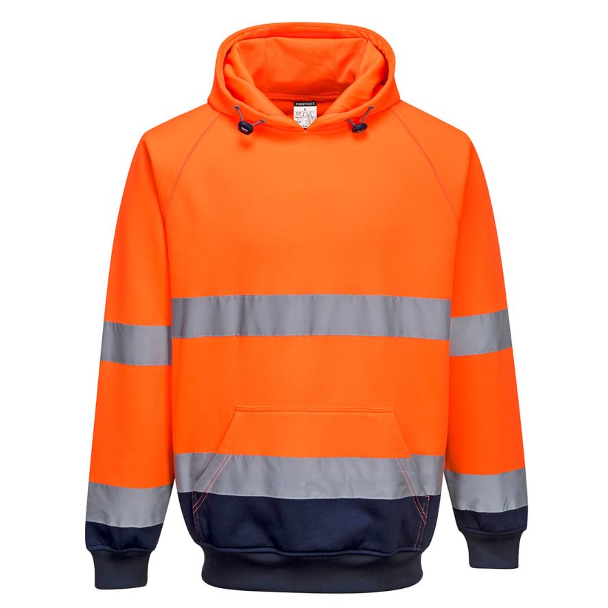 Hi-Vis Contrast Hoodie, L, R, Orange/Navy