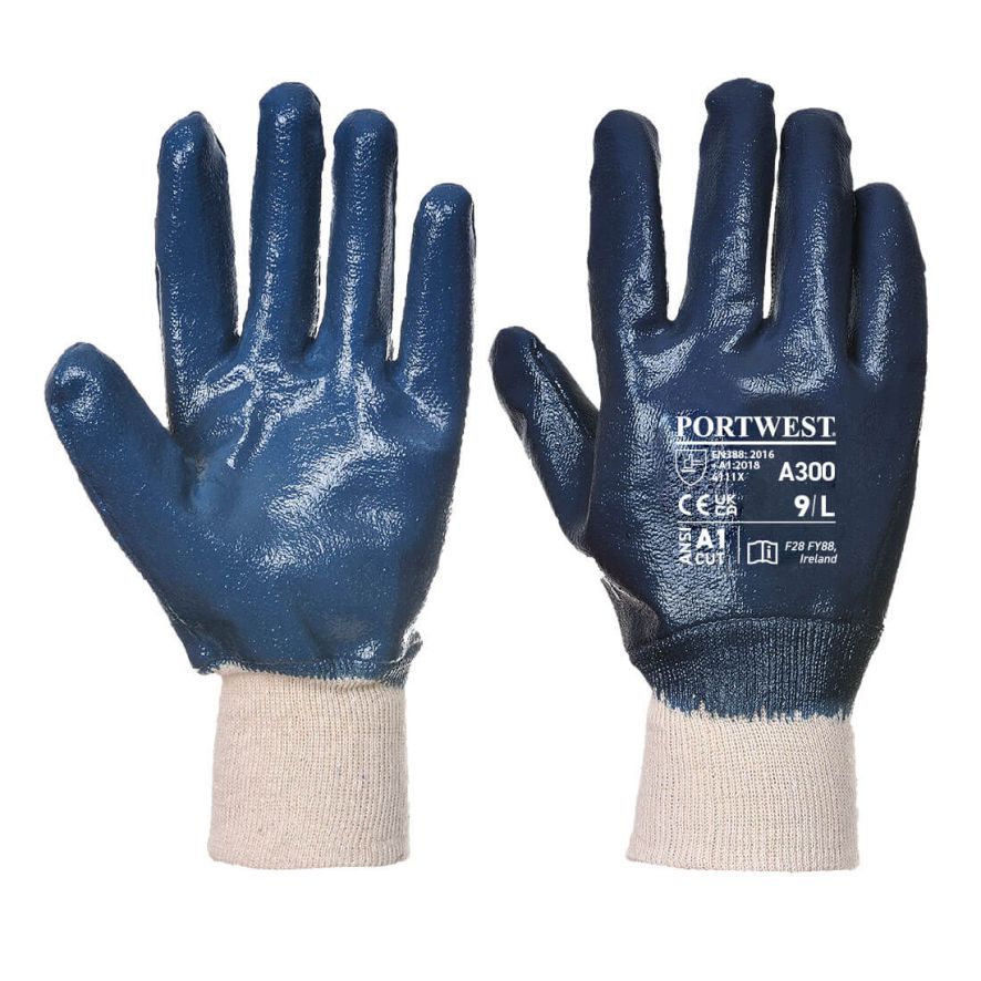 Nitrile Knitwrist, L, R, Navy