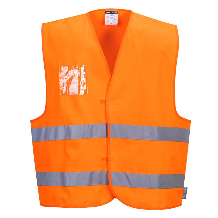 Hi-Vis Two Band Dual ID Holder Vest , S/M, R, Orange