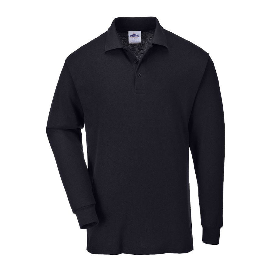 Genoa Long Sleeved Polo Shirt, L, R, Black