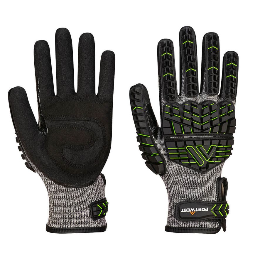 VHR15 Nitrile Foam Impact Glove, L, R, Black/Green