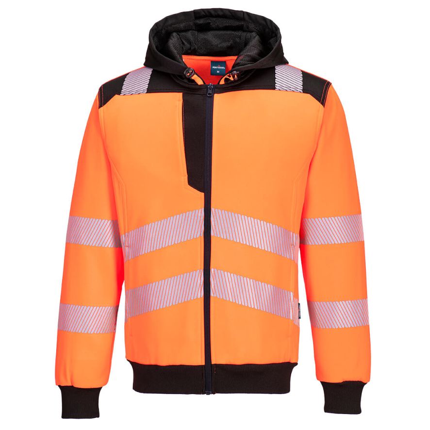 PW3 Hi-Vis Zip Hoodie , 4XL, R, Orange/Black
