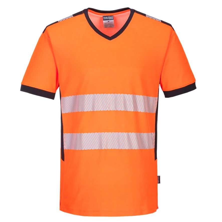 PW3 Hi-Vis V-Neck Mesh Insert T-Shirt S/S , 4XL, R, Orange/Black