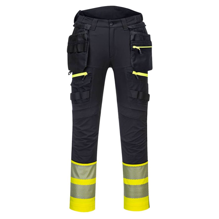 DX4 Hi-Vis Detachable Holster Pocket Class 1 Trousers, 28, R, Yellow/Black