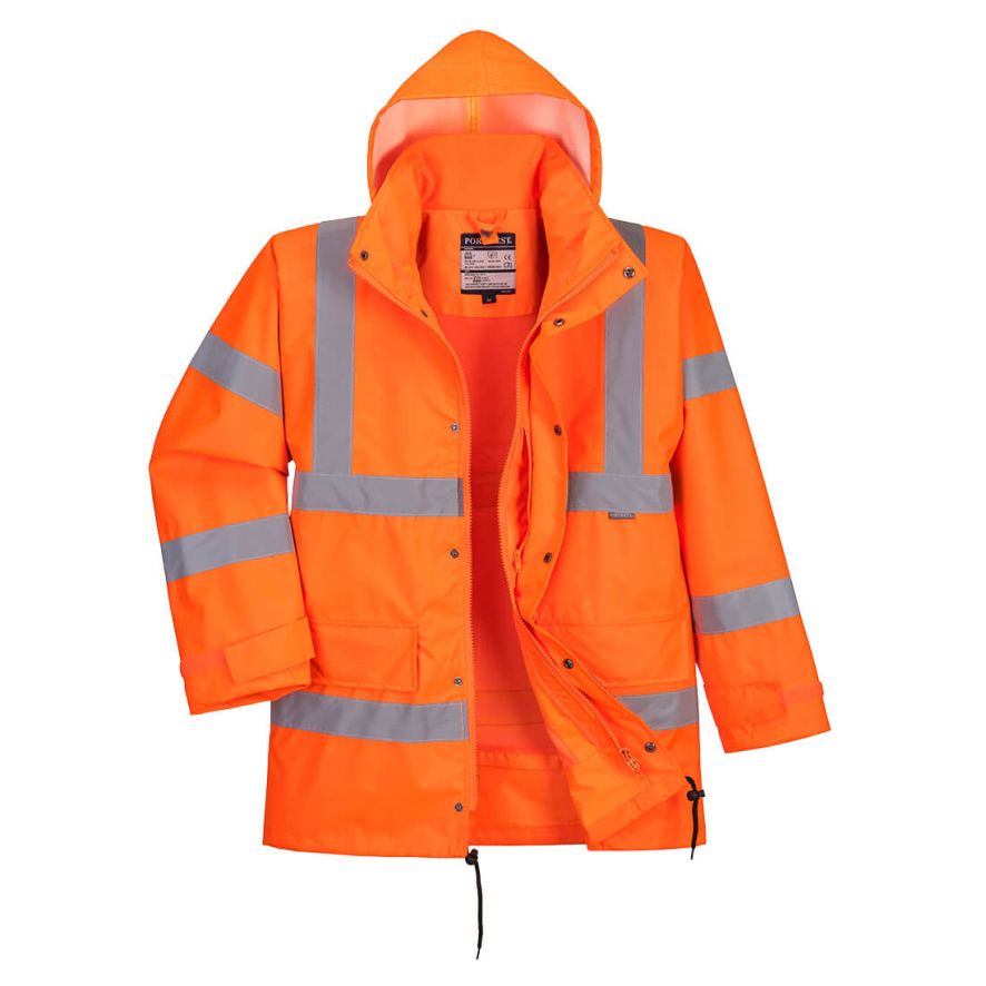 Hi-Vis Breathable Interactive Rain Traffic Jacket, L, R, Orange