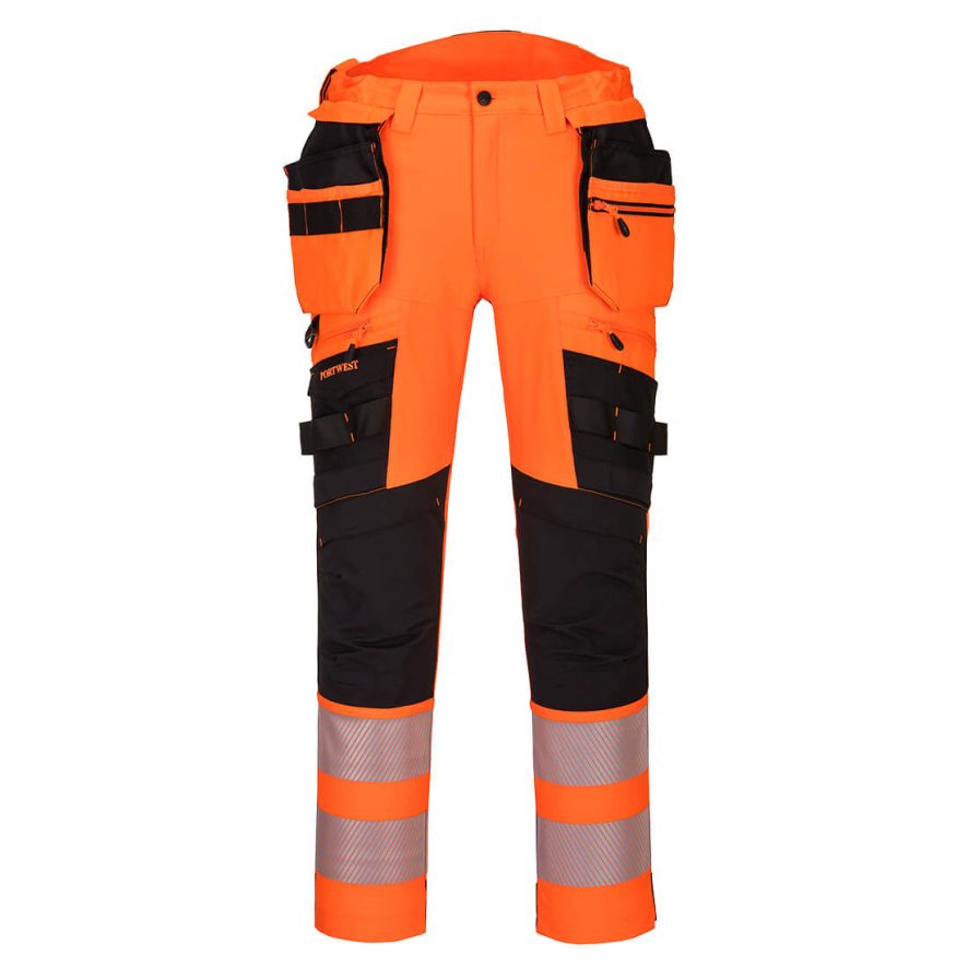 DX4 Hi-Vis Detachable Holster Pocket Trousers, 28, R, Orange/Black