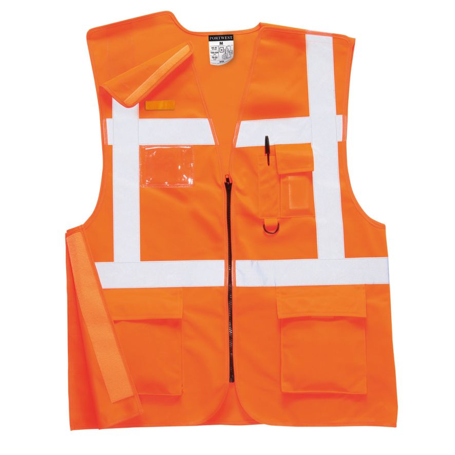 Hi-Vis Zip Executive Vest , L, R, Orange