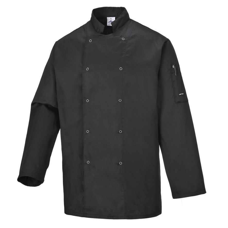 Suffolk Chefs Jacket L/S, L, R, Black