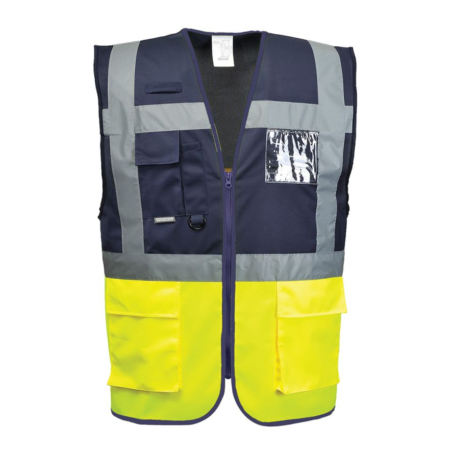 Paris Hi-Vis Contrast Executive Vest , L, R, Yellow/Navy