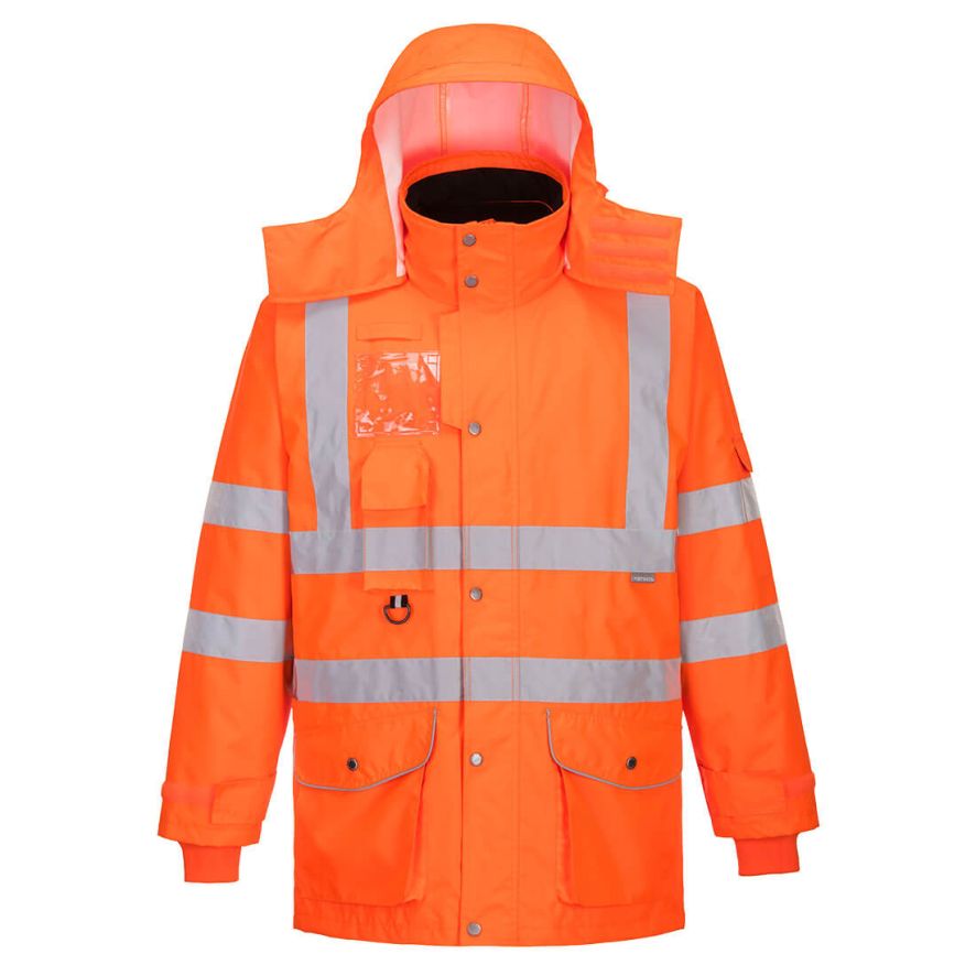 Hi-Vis Breathable 7-in-1 Traffic Jacket , 4XL, R, Orange