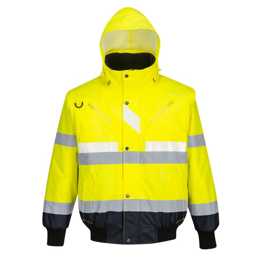 Glowtex Hi-Vis 3-in-1 Contrast Bomber Jacket , 4XL, R, Yellow/Navy