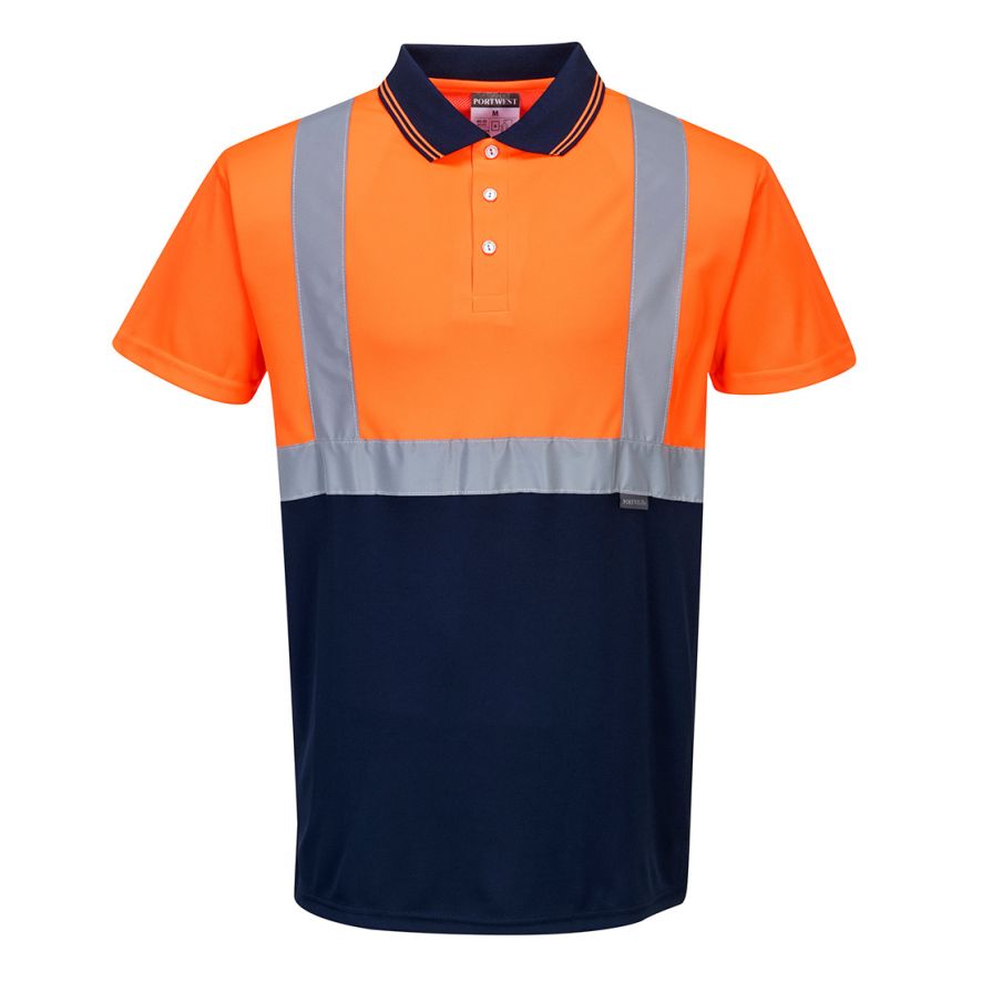 Hi-Vis Contrast Polo Shirt S/S , 4XL, R, Orange/Navy