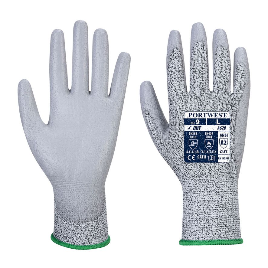 Vending LR Cut PU Palm Glove, L, R, Grey
