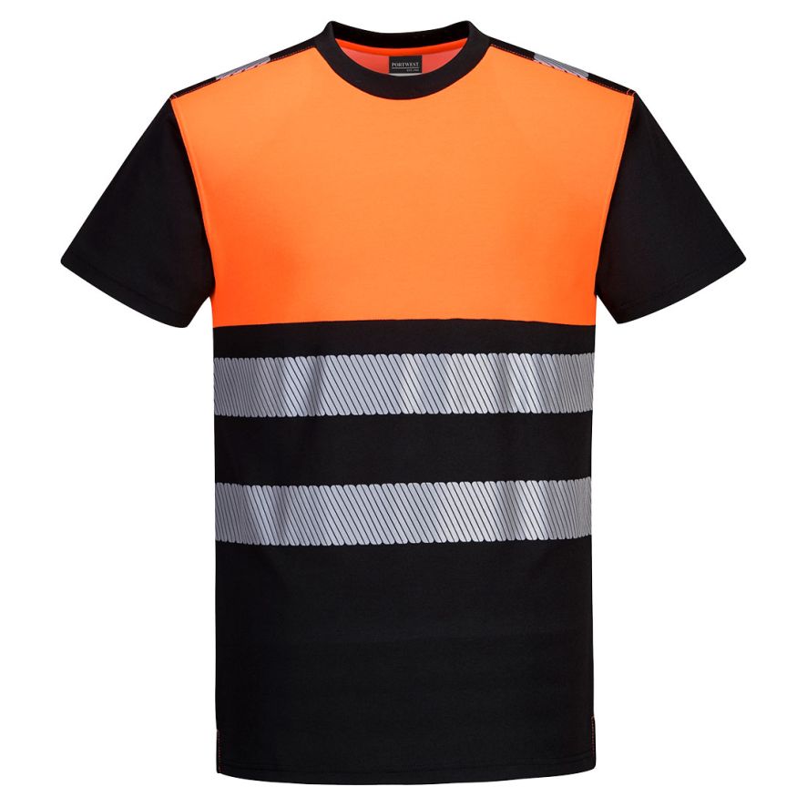 PW3 Hi-Vis Cotton Comfort Class 1 T-Shirt S/S , 4XL, O, Black/Orange