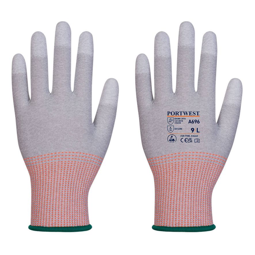 LR13 ESD PU Fingertip Cut Glove (Pk12), L, R, Grey/White