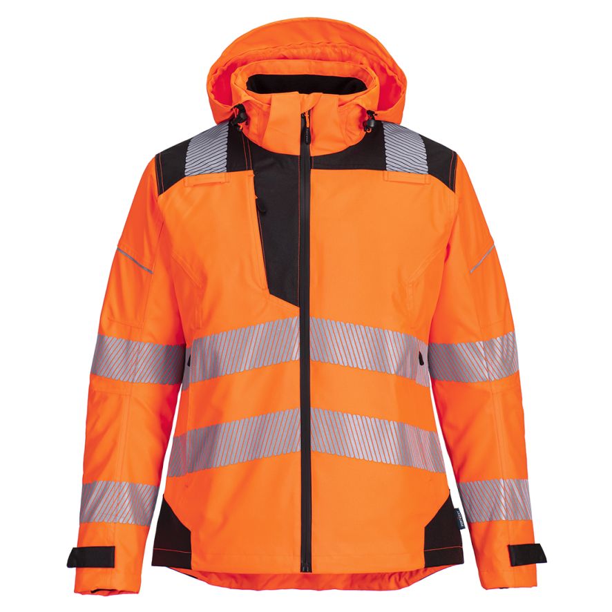 PW3 Hi-Vis Women's Rain Jacket, L, R, Orange/Black