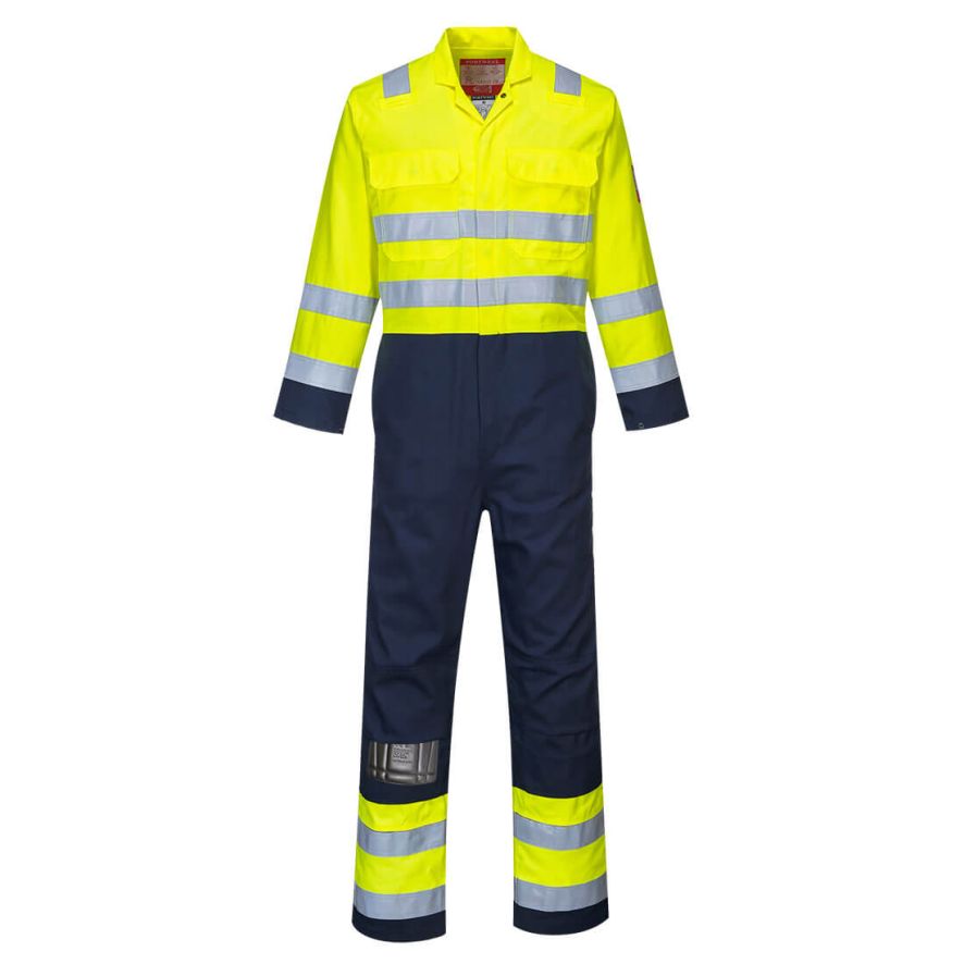 Bizflame Work Hi-Vis Anti-Static Coverall, 4XL, R, Yellow/Navy