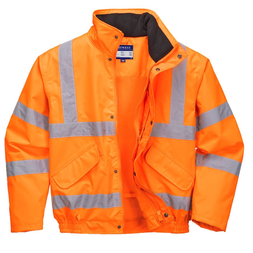 Hi-Vis Breathable Rain Bomber Jacket , L, R, Orange