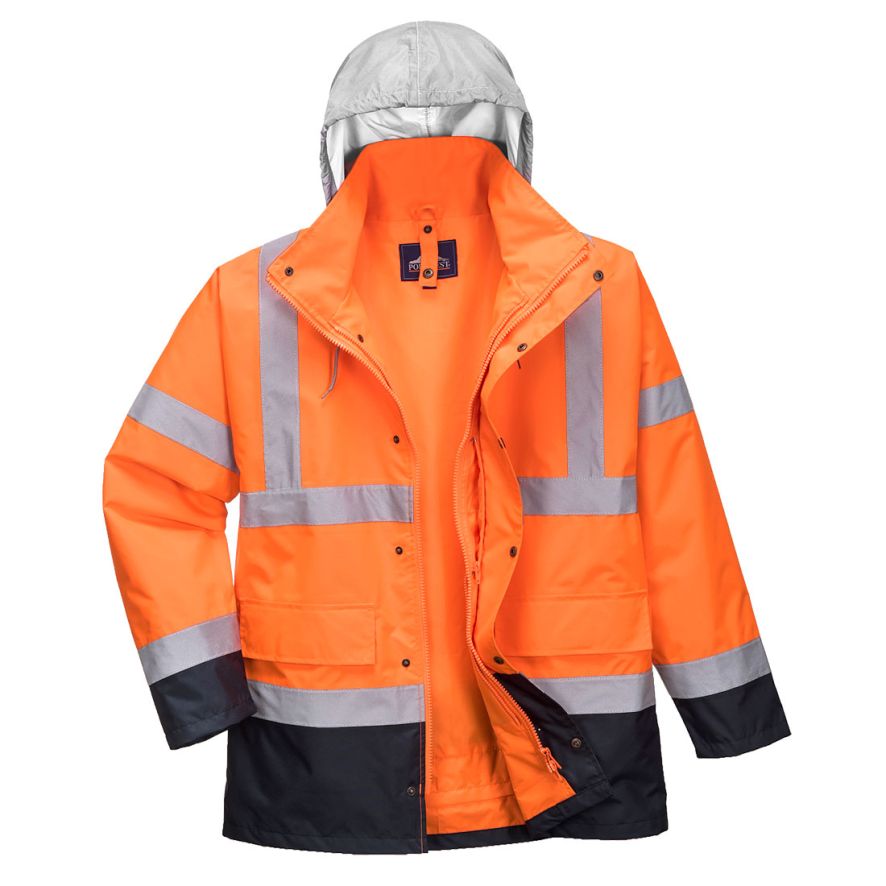 Hi-Vis 4-in-1 Contrast Traffic Jacket , L, R, Orange/Navy