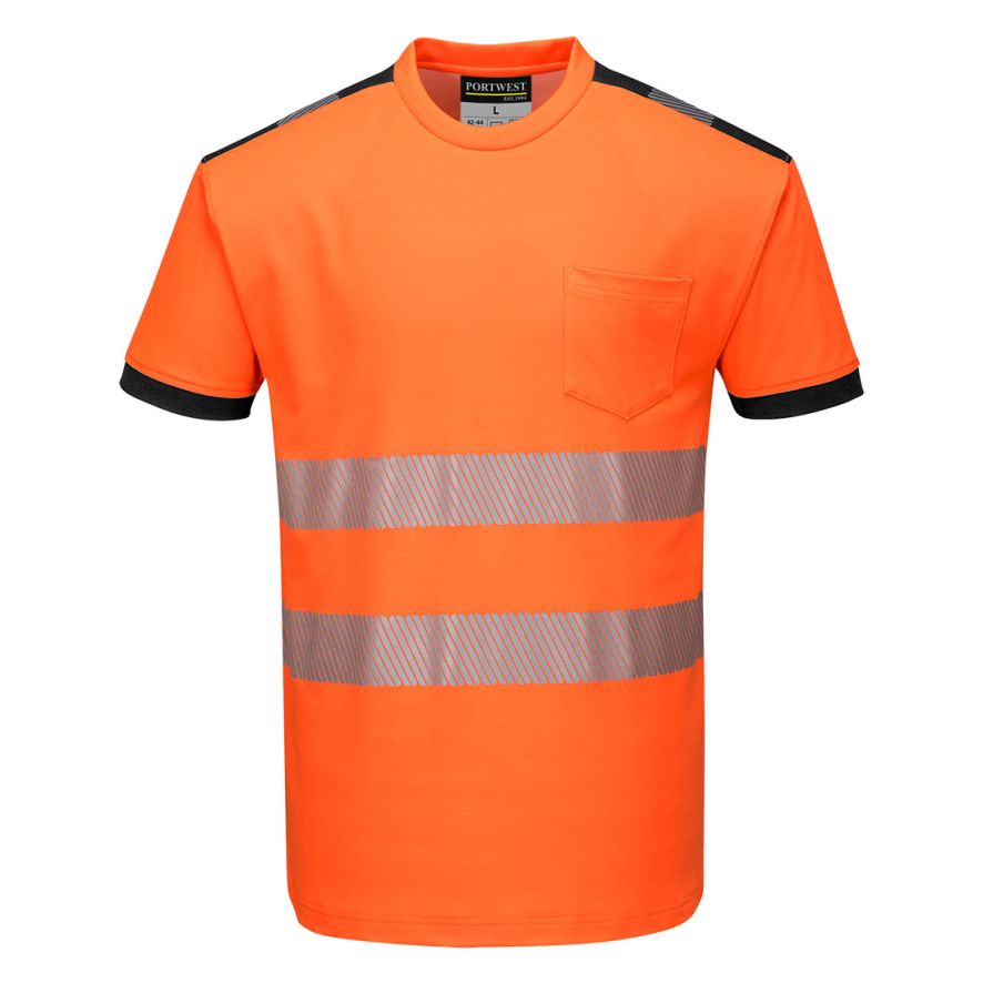 PW3 Hi-Vis Cotton Comfort T-Shirt S/S , 4XL, R, Orange/Black