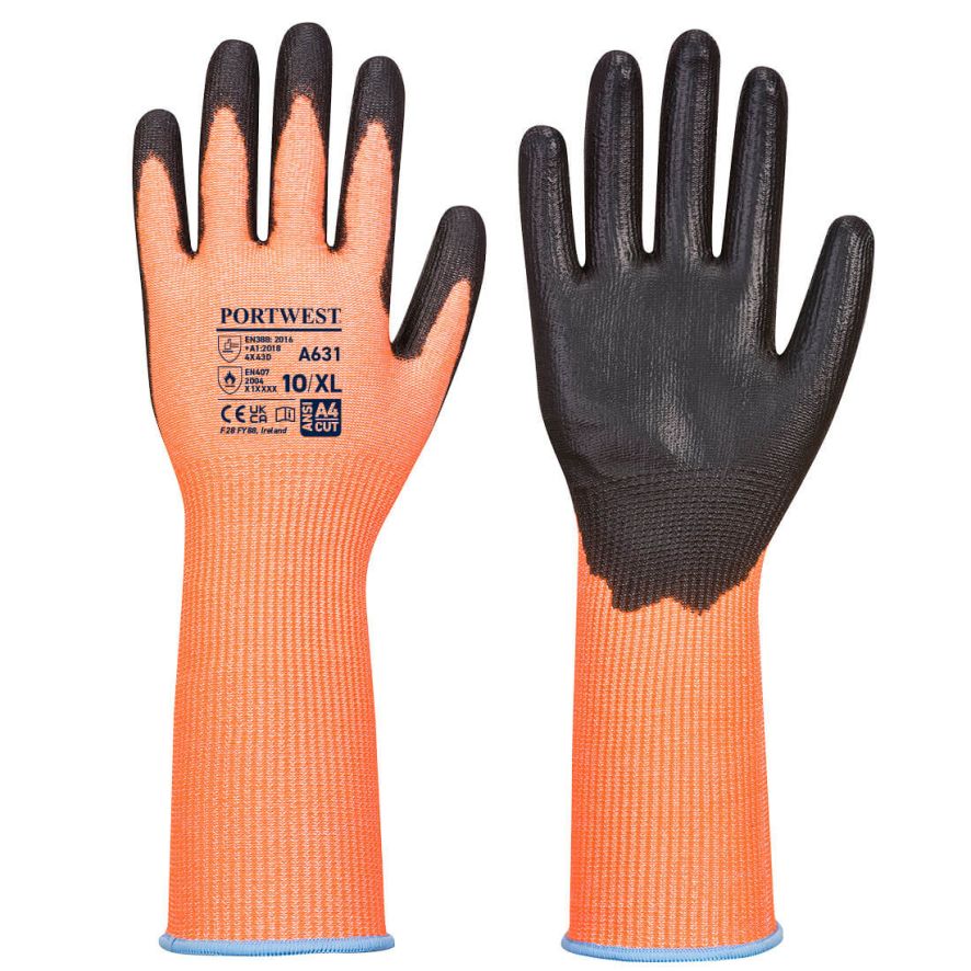 Vis-Tex Cut Glove Long Cuff, L, R, Orange/Black